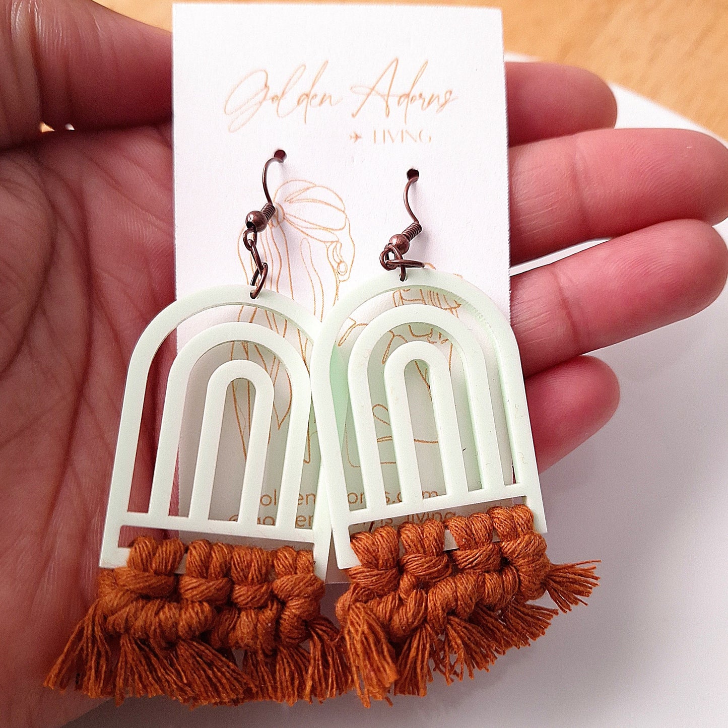 Pastel Mint Green Arch Macrame Earrings- Vacation Inspired