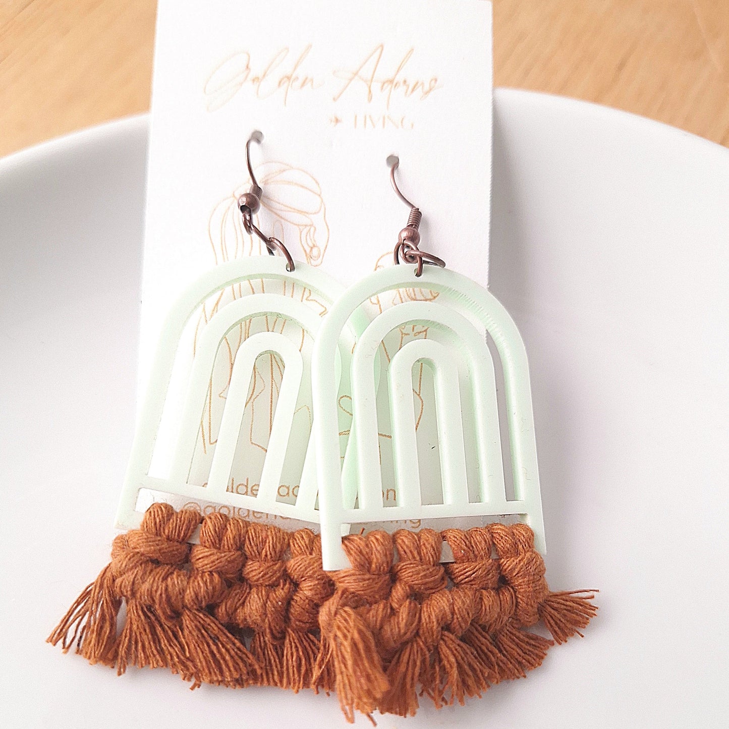 Pastel Mint Green Arch Macrame Earrings- Vacation Inspired