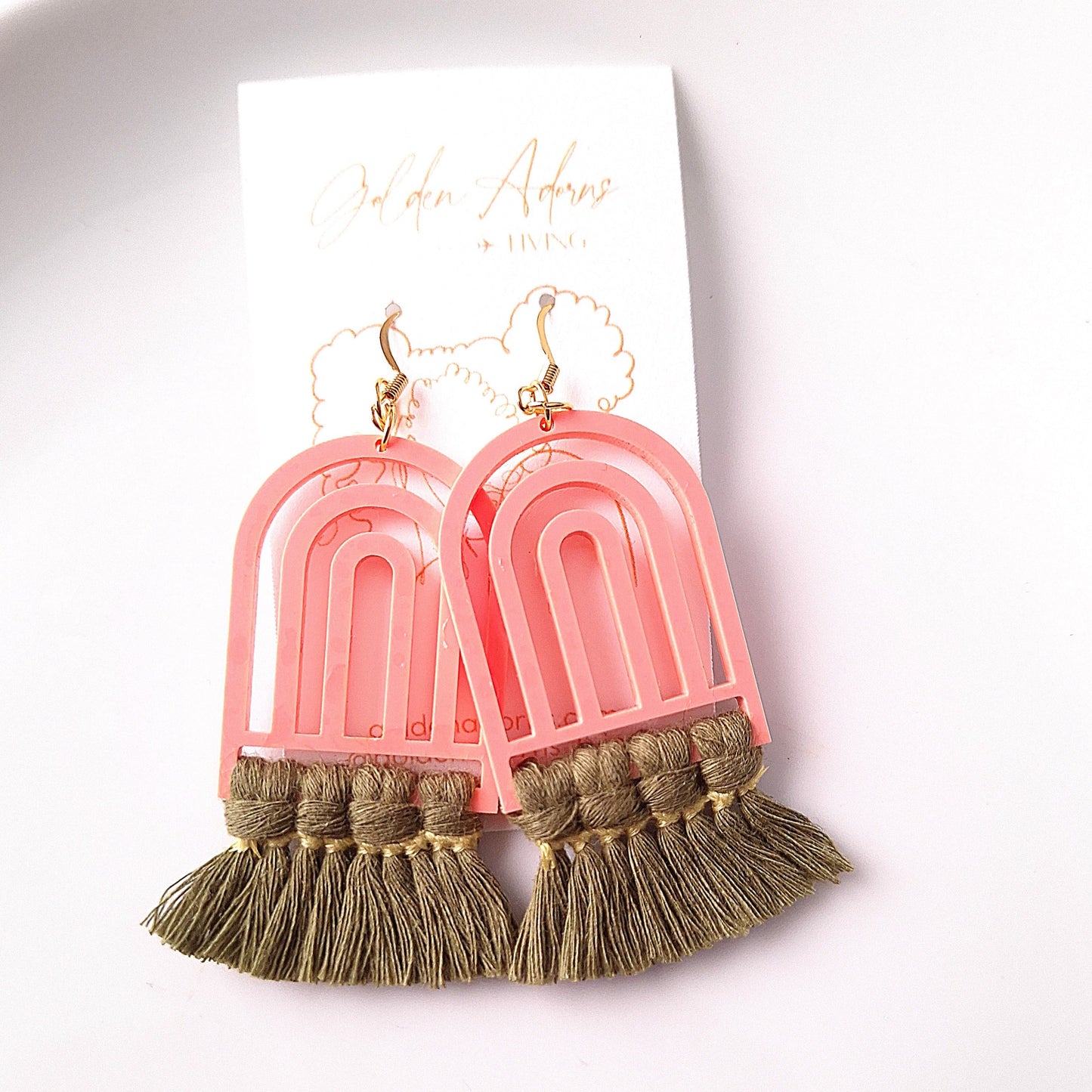 Melon & Olive Arch Macrame Earrings- Vacation Inspired