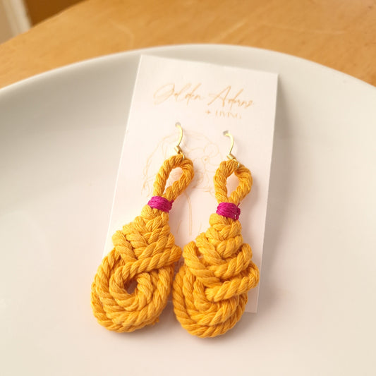 Mustard Yellow Pipa Knot Macrame Earrings- Vacation Inspired