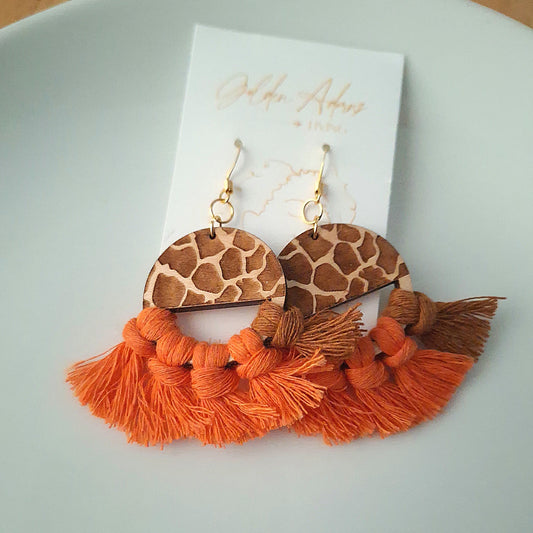 Tangerine Orange Wood Macrame Earrings- Vacation Inspired