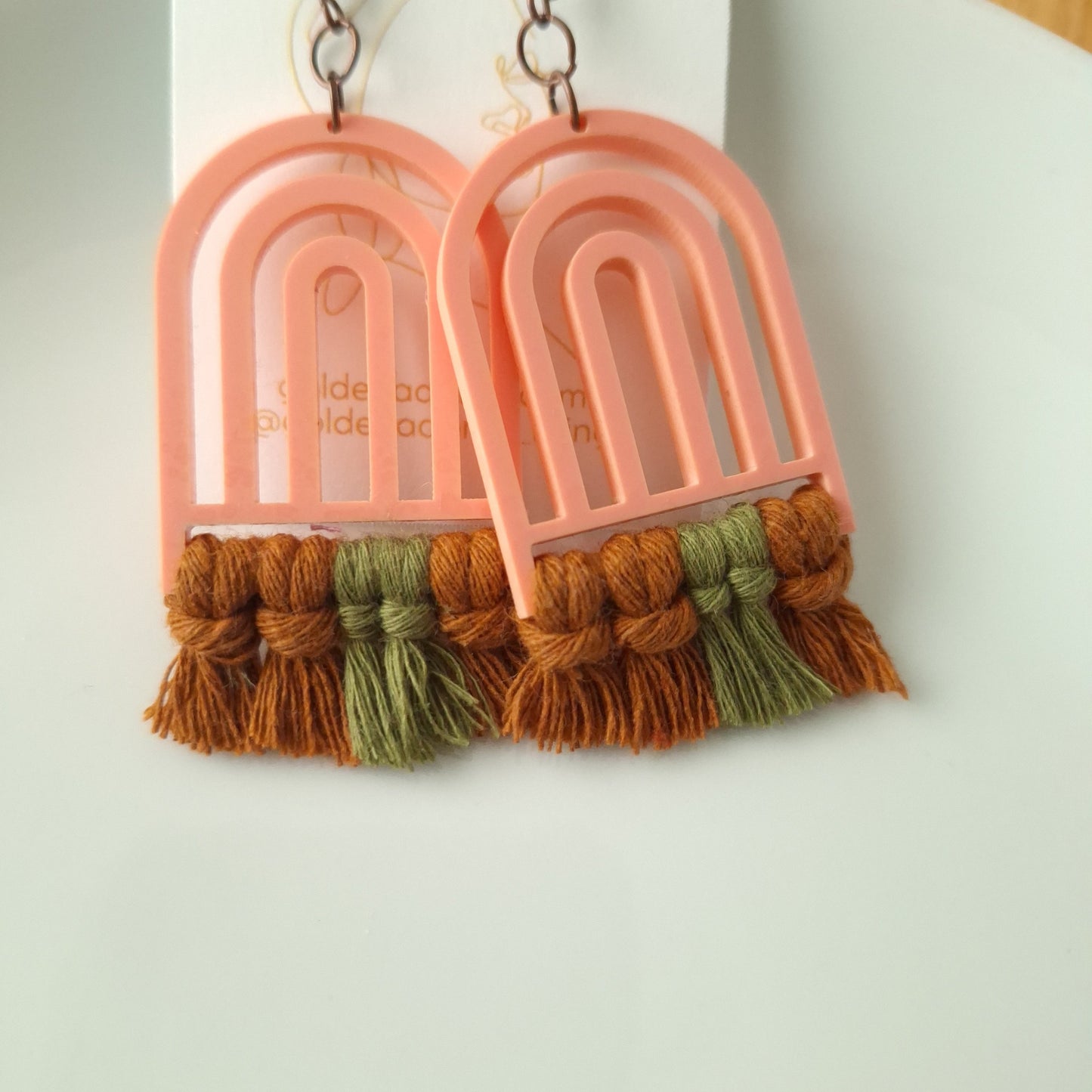 Coral & Brown Macrame Earrings- Vacation Inspired