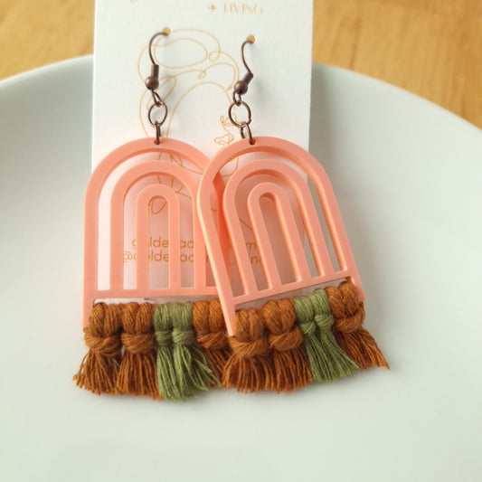 Coral & Brown Macrame Earrings- Vacation Inspired