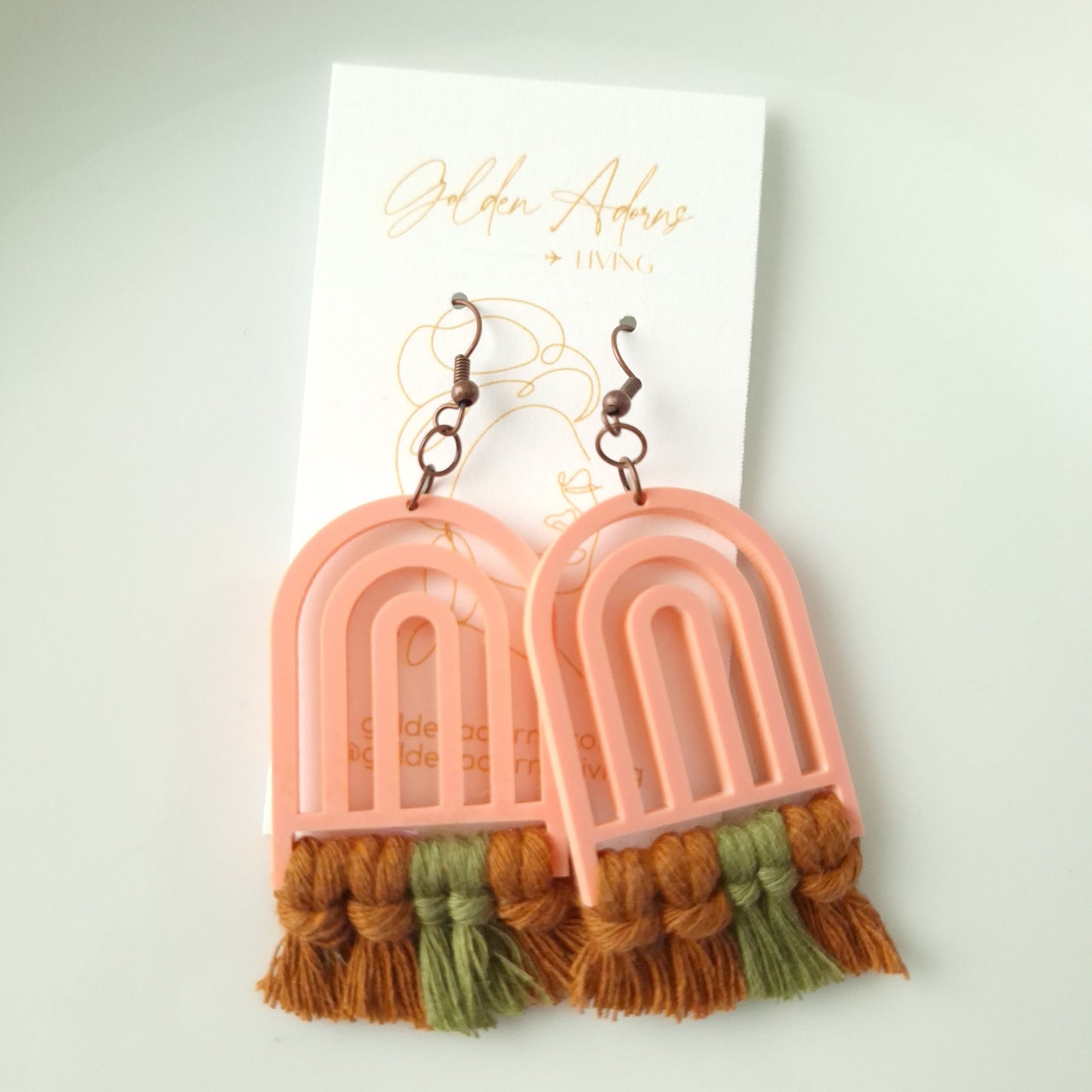 Coral & Brown Macrame Earrings- Vacation Inspired