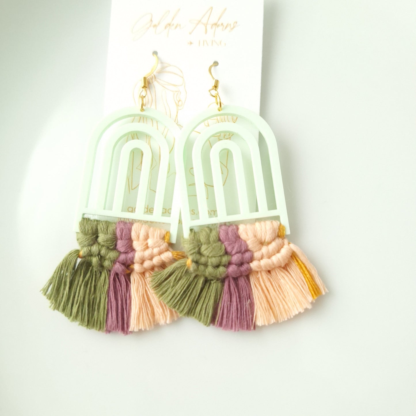 Seafoam Green & Multi Color Macrame Earrings- Vacation Inspired