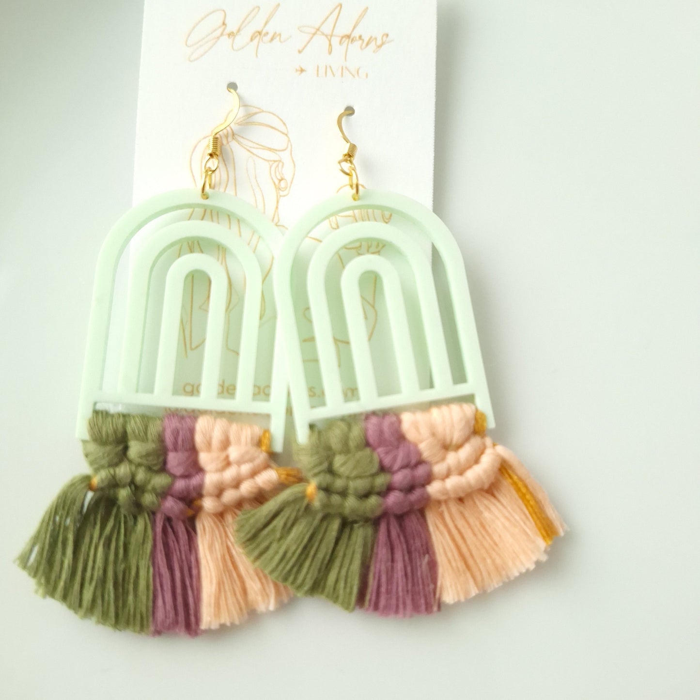 Seafoam Green & Multi Color Macrame Earrings- Vacation Inspired