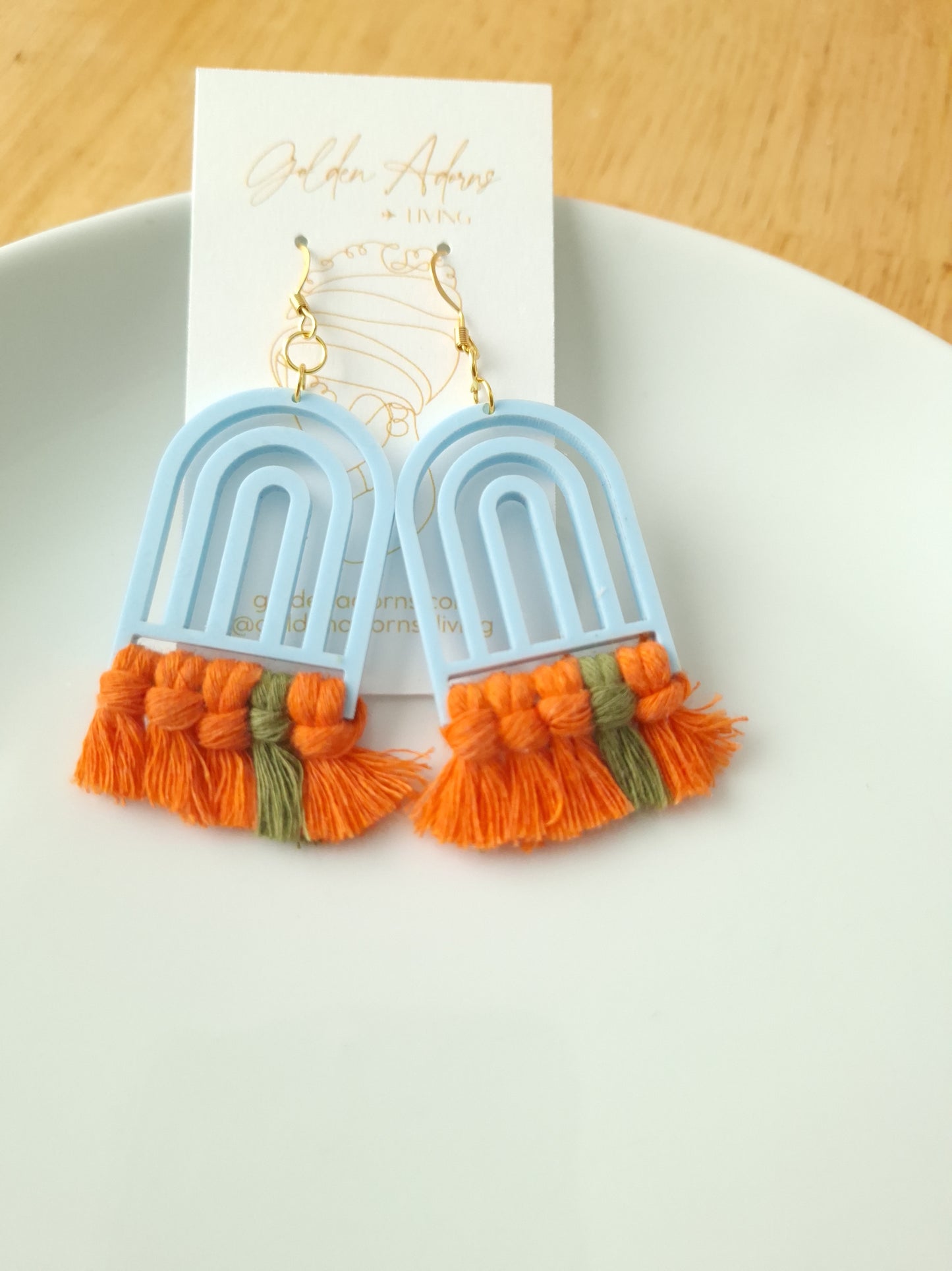 Sky Blue & Orange Macrame Earrings- Vacation Inspired