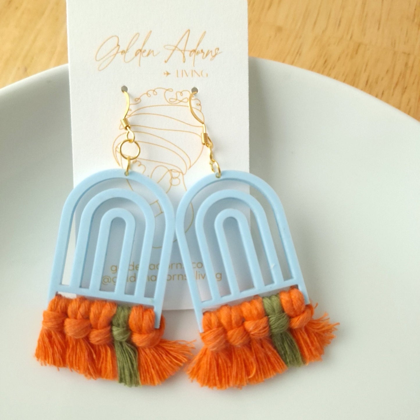 Sky Blue & Orange Macrame Earrings- Vacation Inspired