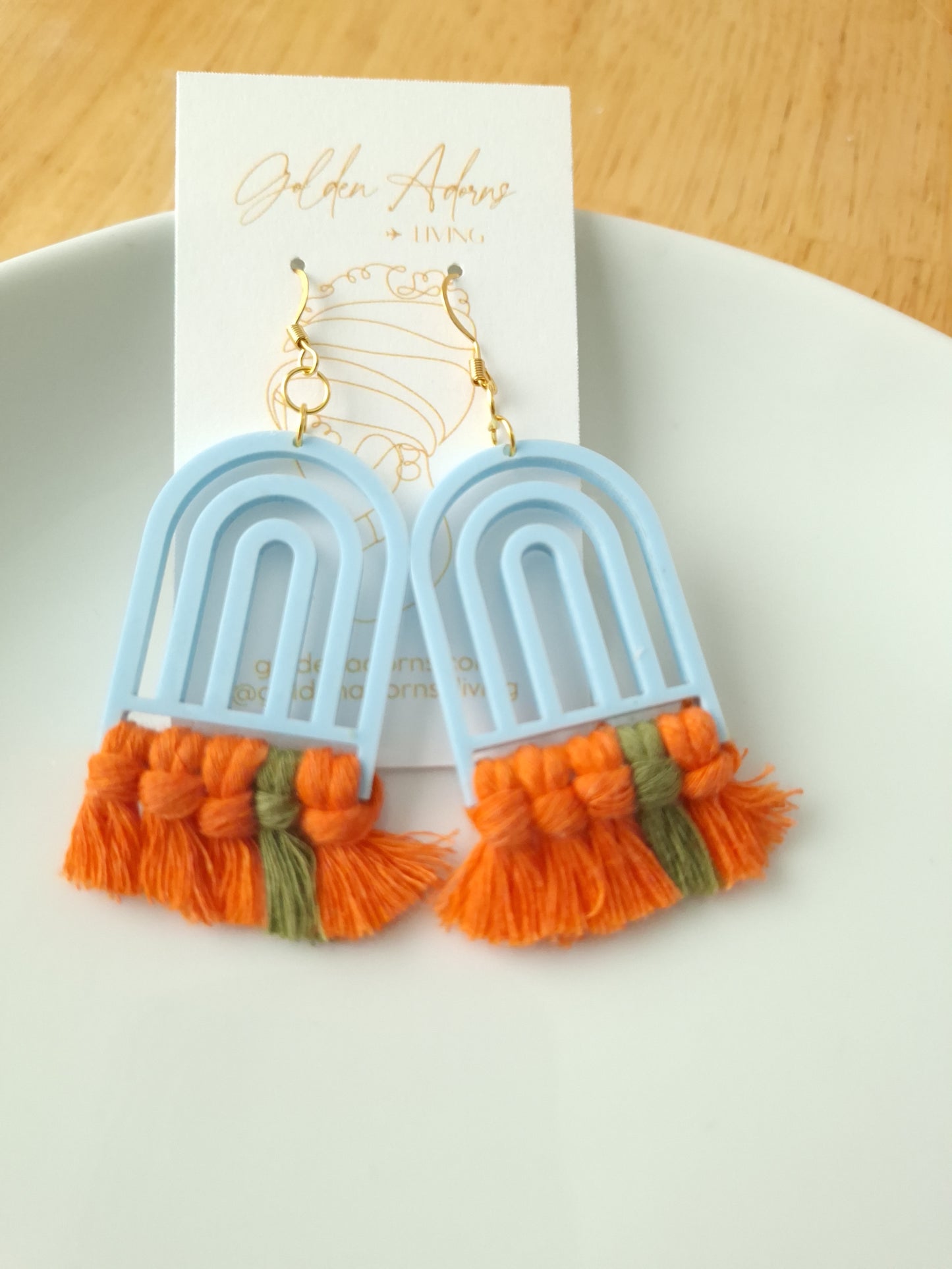 Sky Blue & Orange Macrame Earrings- Vacation Inspired